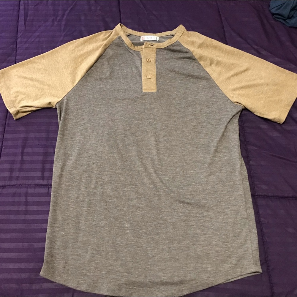 Beige & Light Grey Half Button Down Collar Shirt